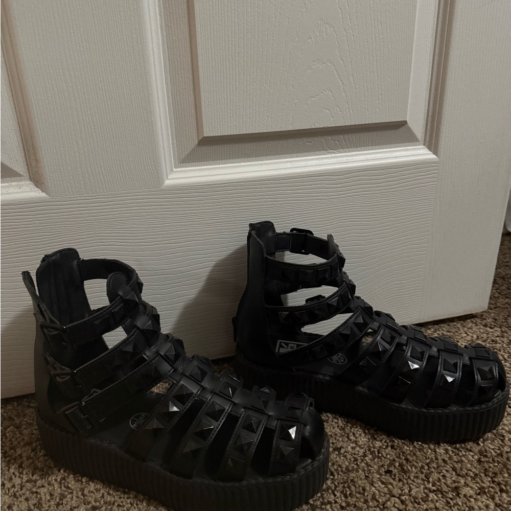 TUK Black Studded Gladiator Sandals